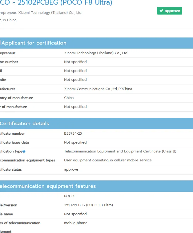 Poco F8 Ultra NBTC Certified, Launch Bisa Lebih Cepat dari Perkiraan